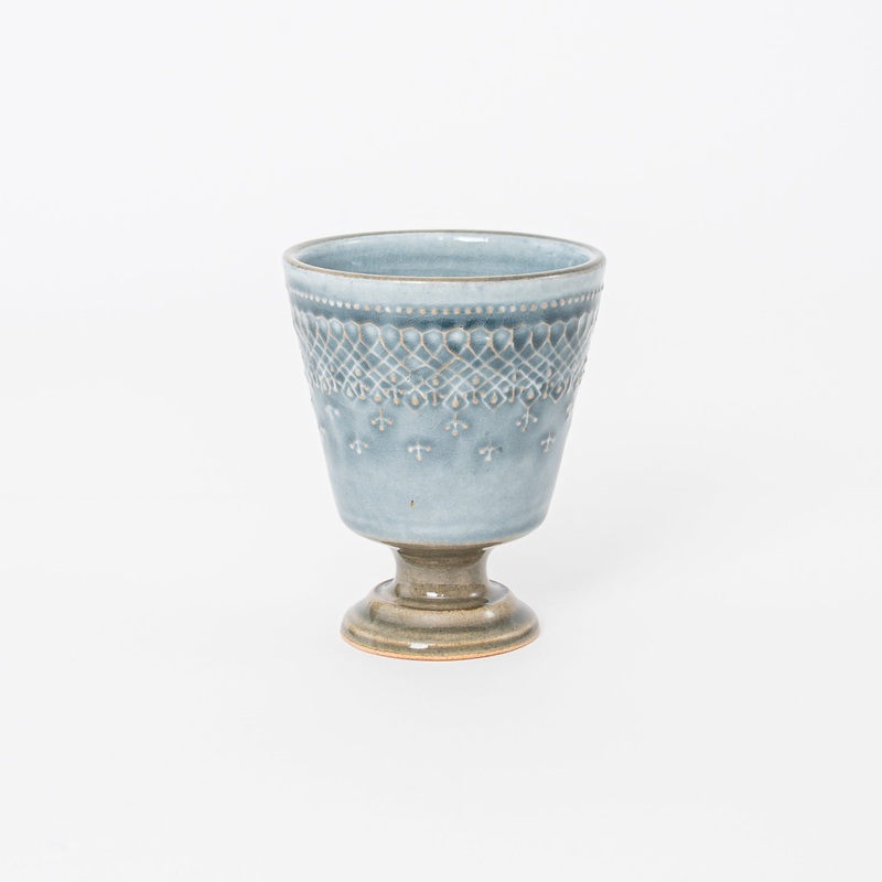 Footed Cup - Mashiko-yaki Blue-Grey Crackle Glaze