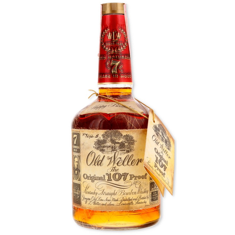 Old Weller Original 107 Proof 7 Year Old Bourbon 1980 Gold Vein / Stitzel Weller Happy Birthday