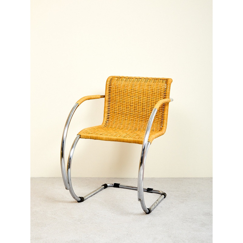 Vintage Cantilever Caned Armchair